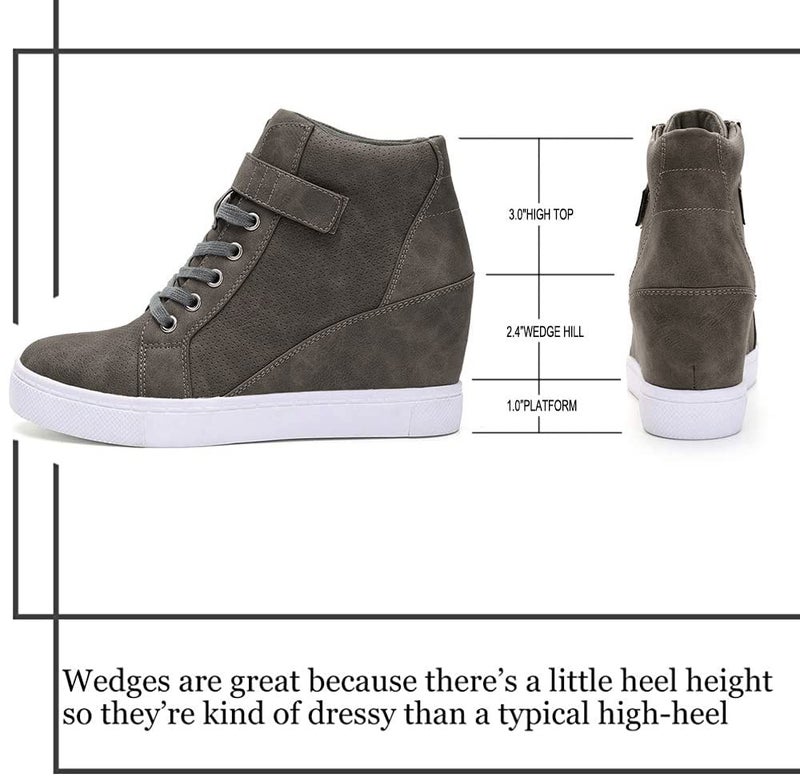 Athlefit Women's Lace Up Wedge Sneakers High Top Fashion Sneakers Ankle Booties Size 7 Grey - Image 3
